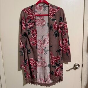 Charlotte Russe Floral Cardigan in Pink and Brown